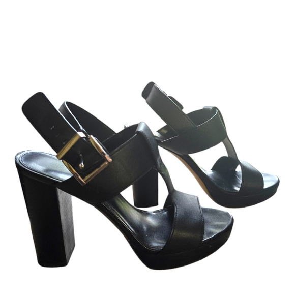 Michael kors Becker Black leather platform women’s block heels with adjustable - Picture 2 of 5